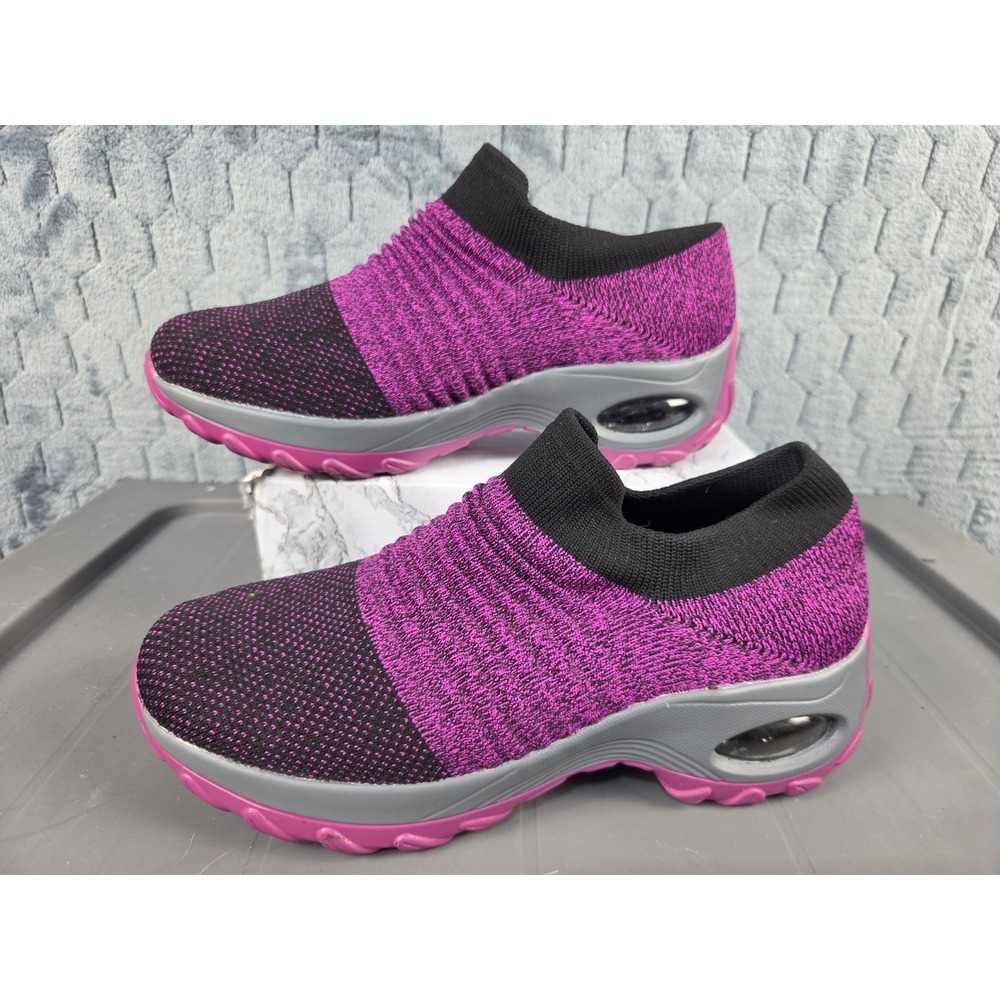 Hypersoft Womens Purple Black Knit Slip On Air Cushion Walking Shoes Size 39